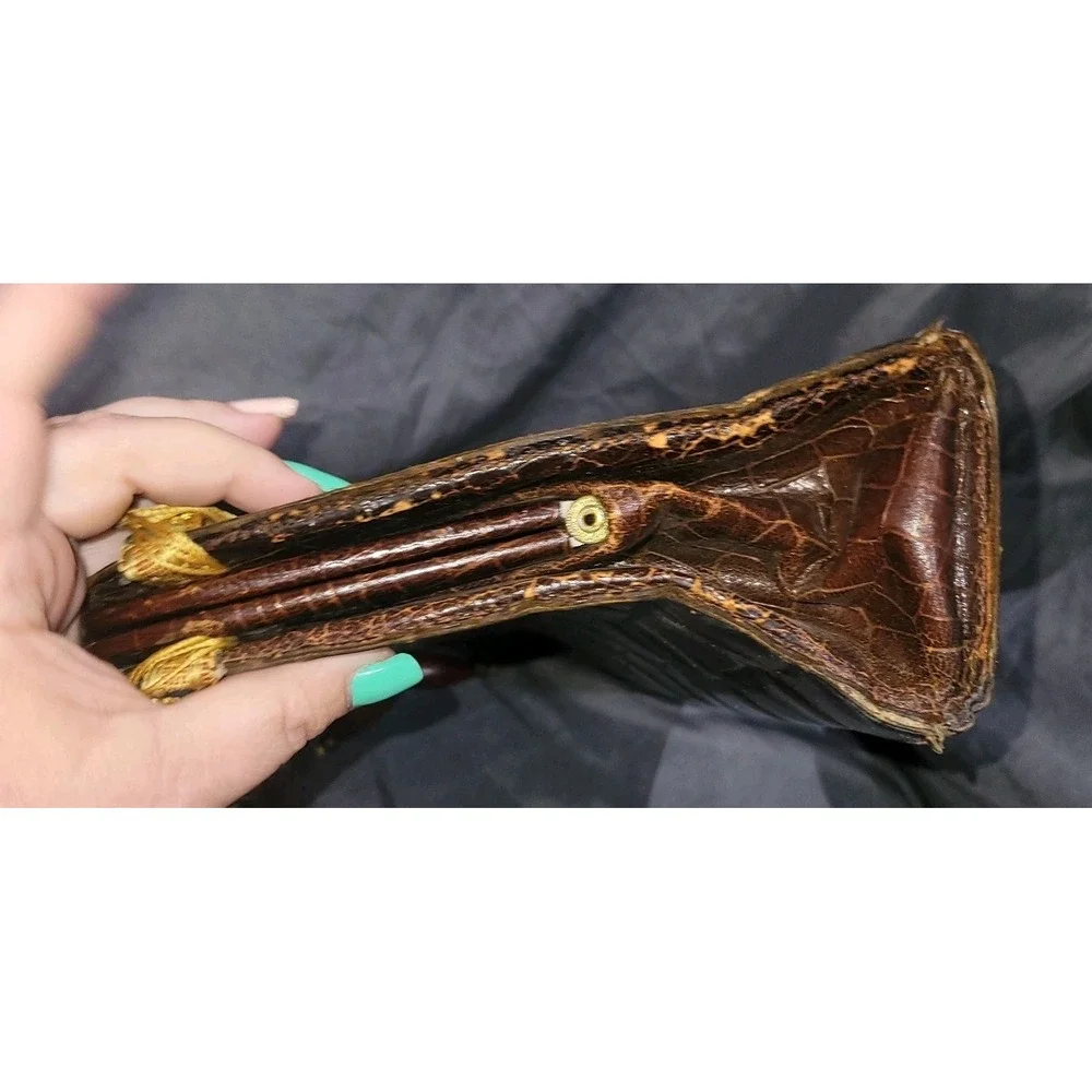 Vintage 1950s Macy Associates Brown Crocodile Skin Purse Handbag ~ France